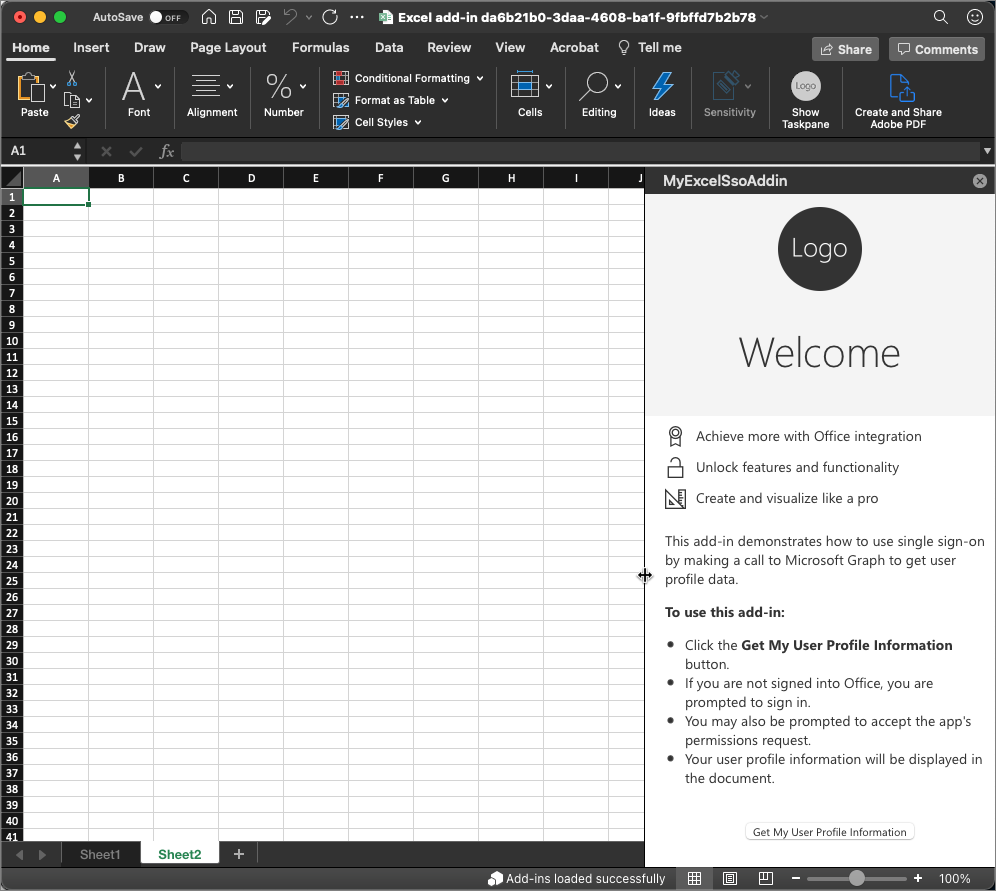 Screenshot of add-in in Excel.