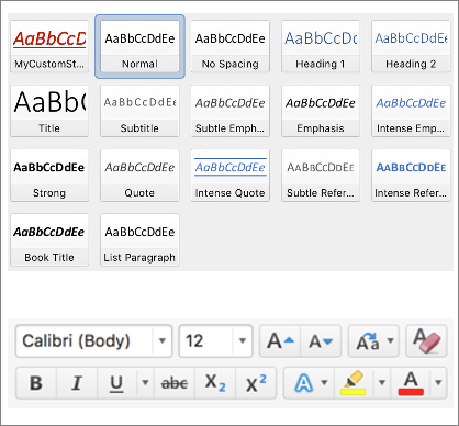 Screenshot of styles and formatting controls in the Word ribbon.