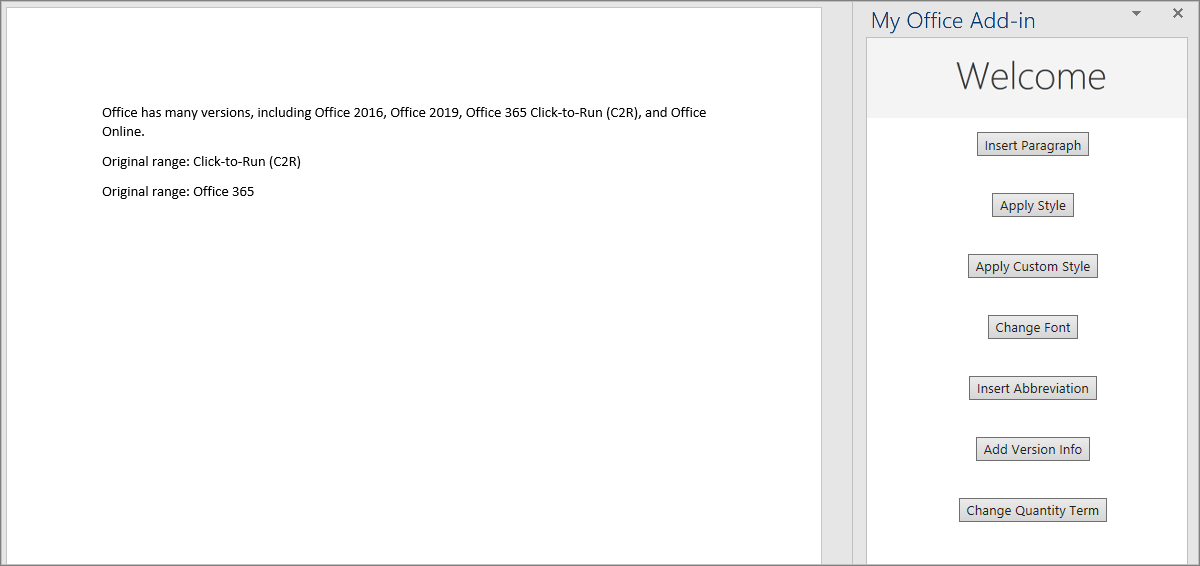 Screenshot of text added and replaced by tutorial in Word.