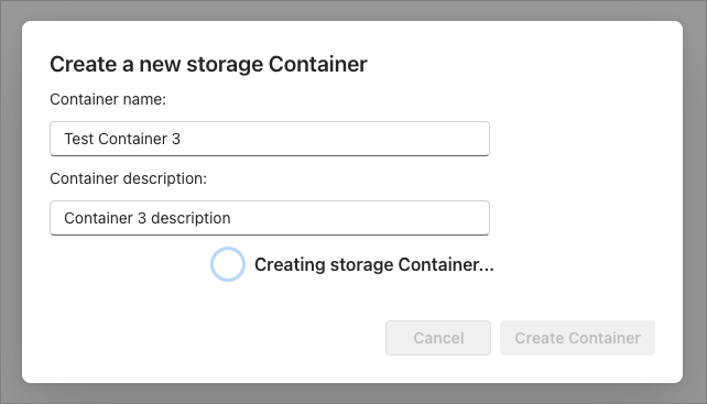 Screenshot of the dialog creating the Container.