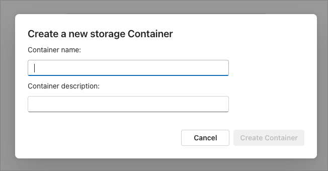 Screenshot of the dialog to create a new Container.