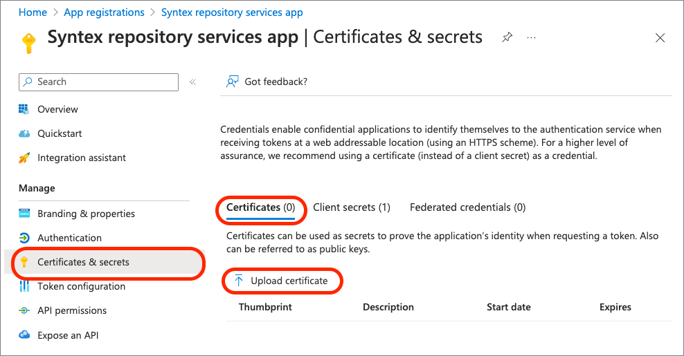 Screenshot uploading a new certificate to an app.