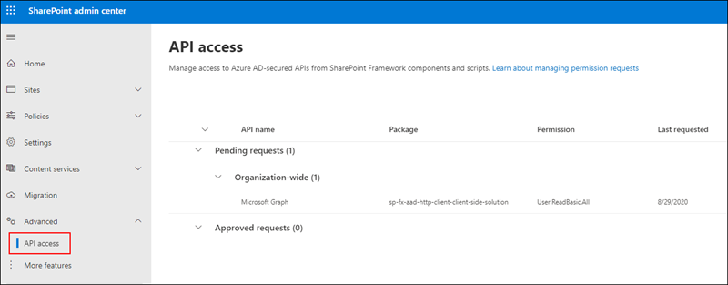 Screencast of the API management page in the SharePoint Admin Center