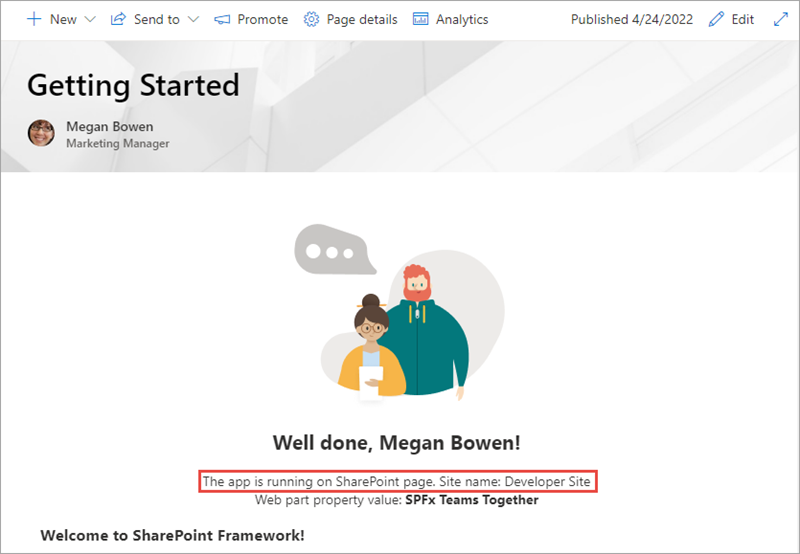 Screenshot of the SPFx solution in SharePoint.