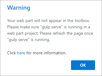 Screenshot of the gulp serve warning
