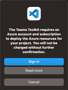 Screenshot of a dialog to confirm the sign-in to Azure.