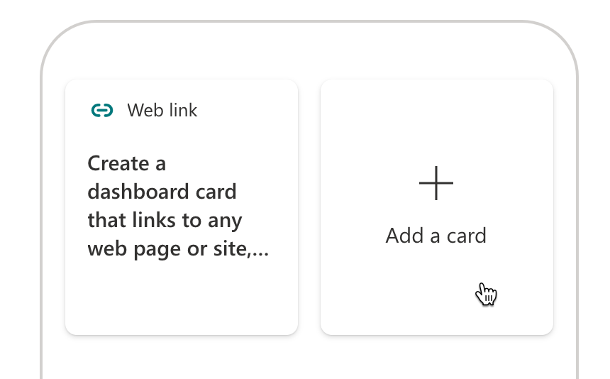 Mouse pointer hovering over the Add a card button on the dashboard page.