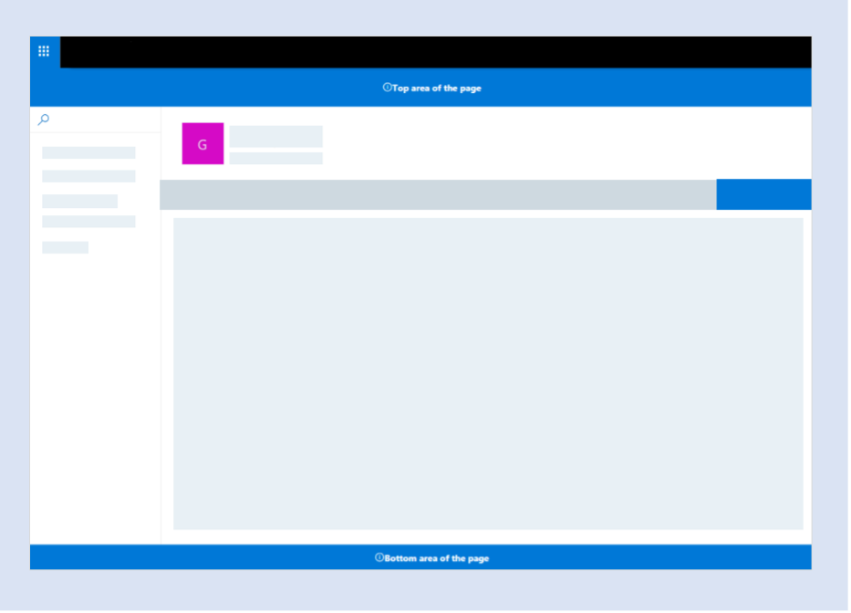 Conceptual screenshot that shows top and bottom placeholders on a SharePoint modern page.