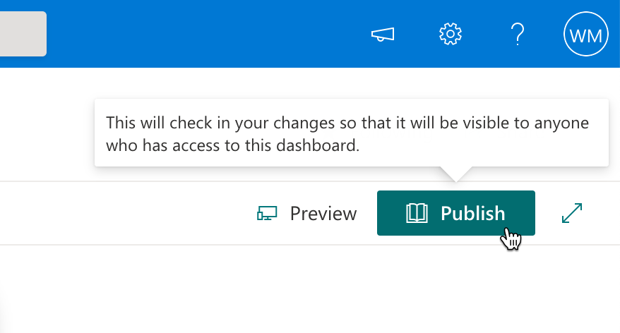Screenshot that shows the Publish button on the Page menu in SharePoint.