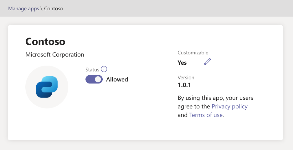 Screenshot of the Viva Connections app summary in the Microsoft Teams admin center.