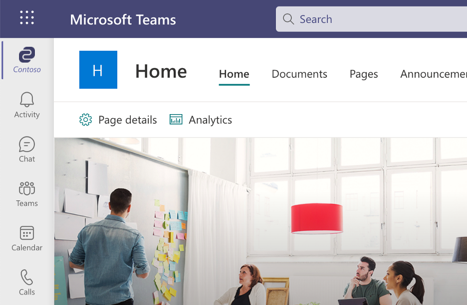 Screenshot that shows the Viva Connections app pinned in Microsoft Teams.