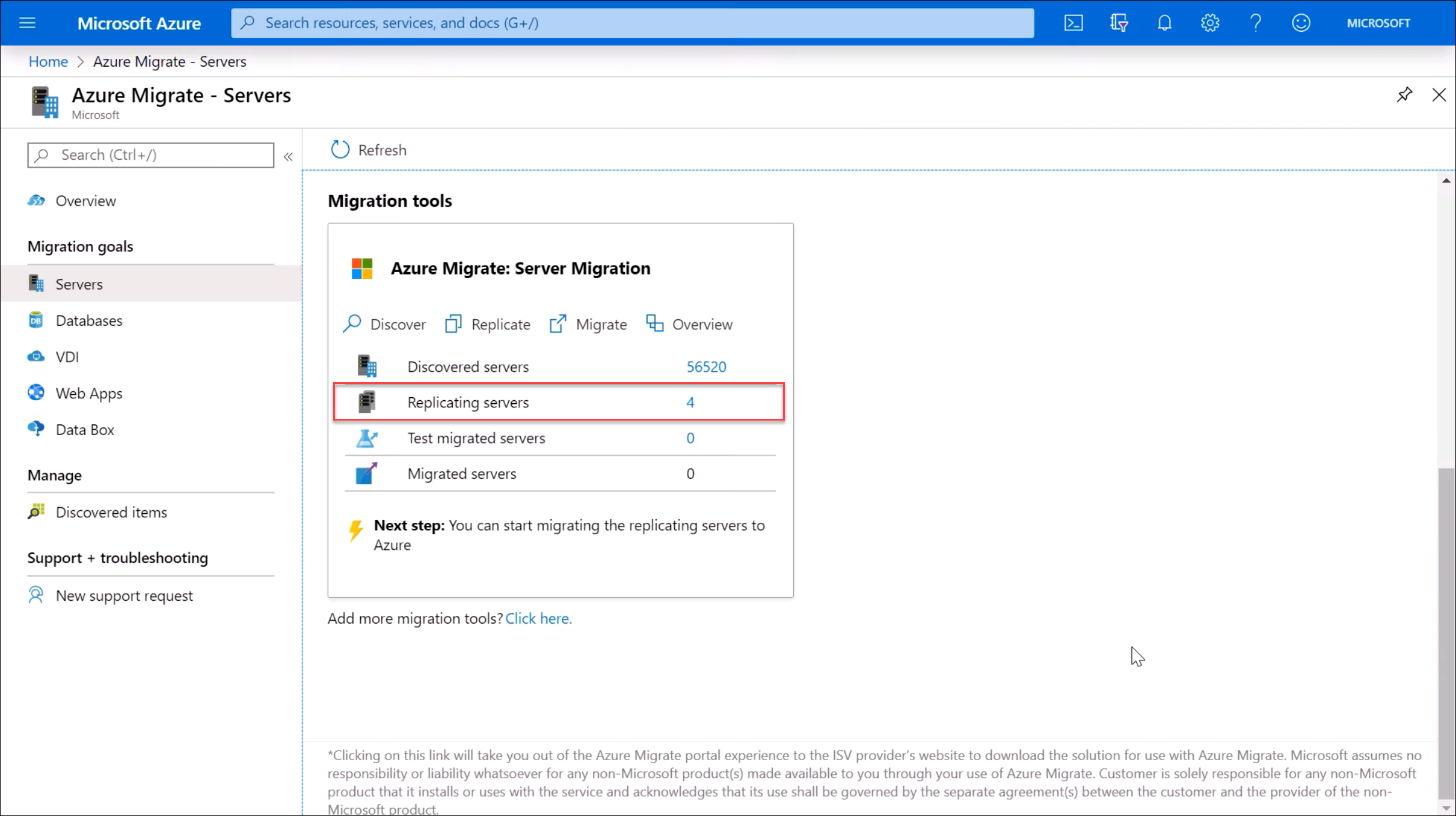 Screenshot of Replicating servers option.