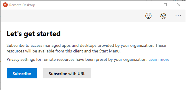 Screenshot of the remote desktop window with the subscribe with URL button.