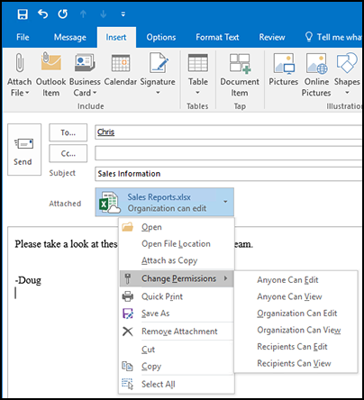 Users can share files and folders through Outlook, Office apps, the OneDrive mobile app in iOS and Android, SharePoint, File Explorer or Mac Finder for files synced to their computer