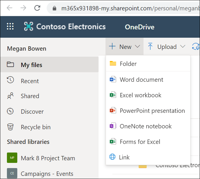 New files and folders can be created directly from the toolbar
