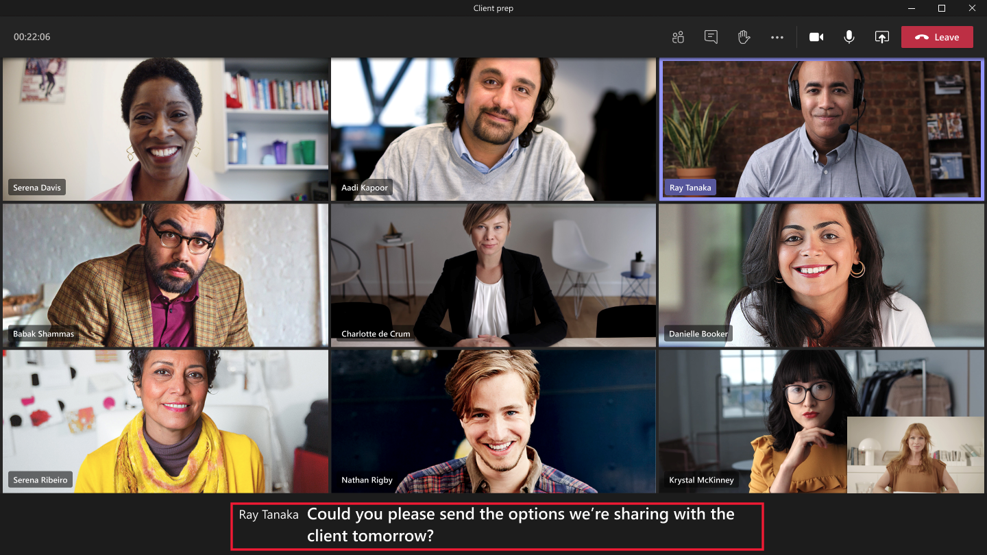 Screenshot of Teams showing captions during a conversation.