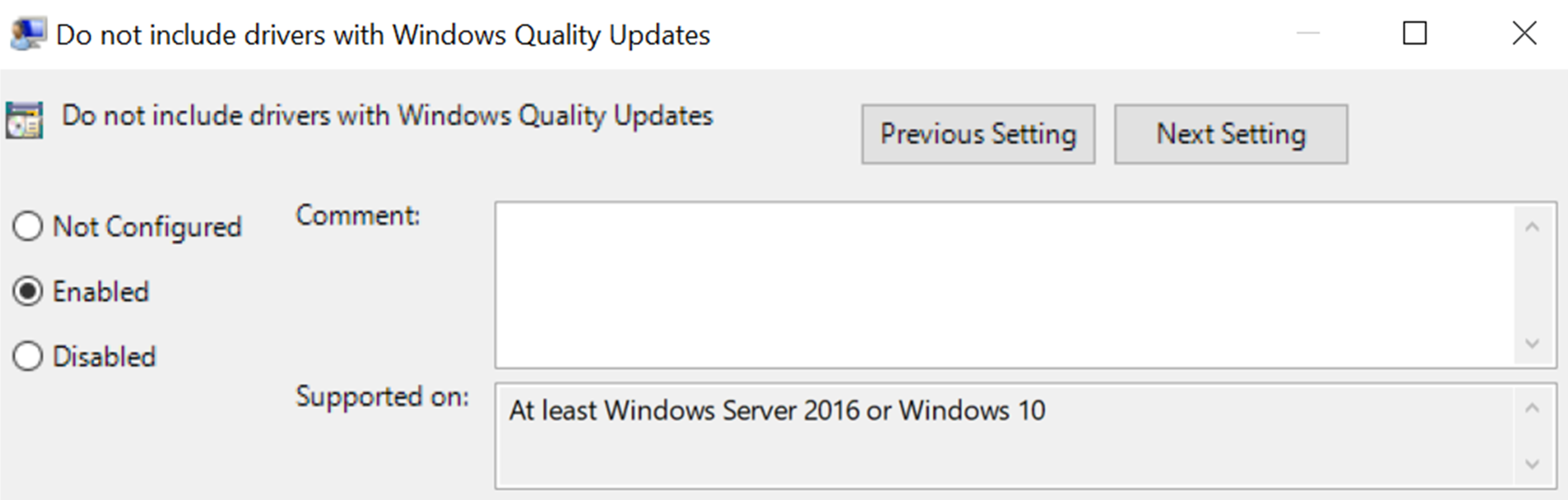 Figure 9. Turn off driver updates using a Group Policy.