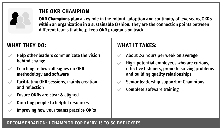 Diagram showing what an OKR champion does.