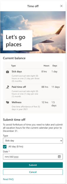 Screenshot of customized time off card.
