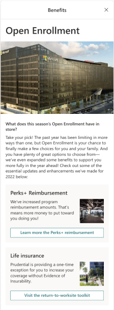 Screenshot of customized benefit open enrollment card.