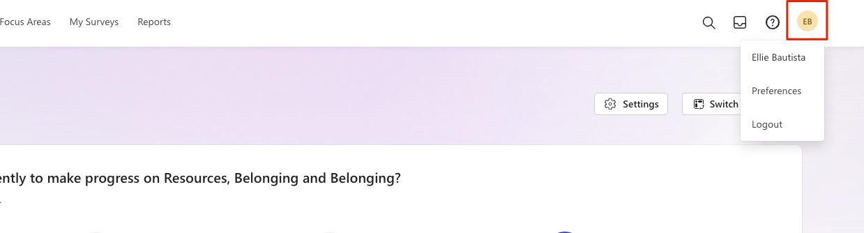 A screenshot of the profile settings button in the Viva Glint app.