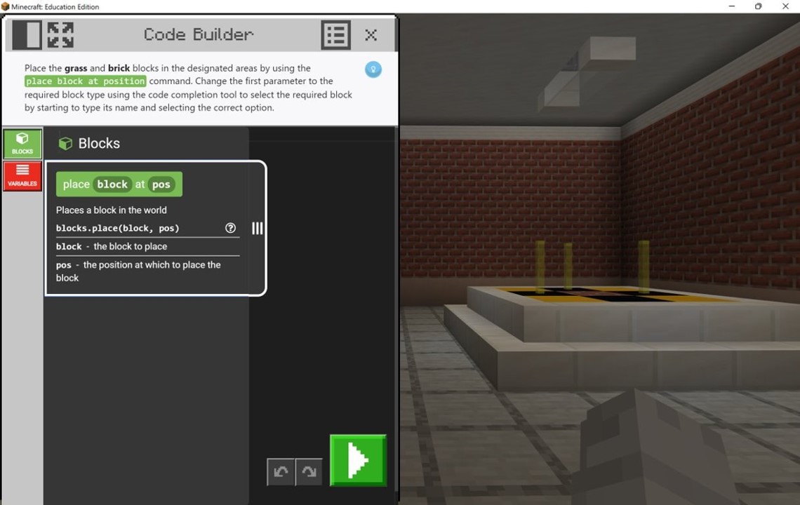 Screenshot of placing a block with Code Builder for MakeCode Python.