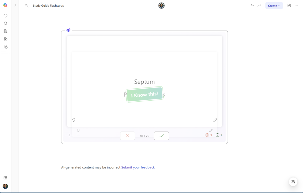 Screenshot of a Copilot-generated flashcard activity in a study guide.