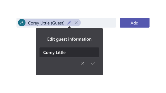 Screenshot of how to Add a Guest to Teams.