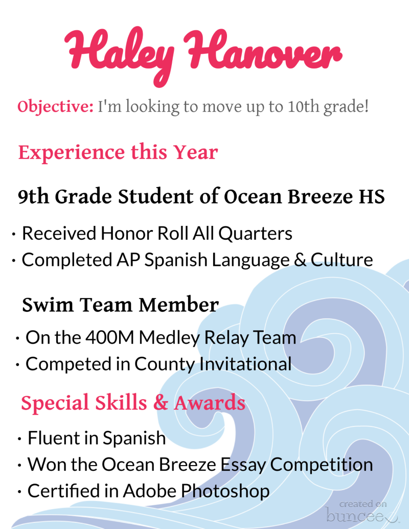 Graphic of a student's creative resume made with Buncee.