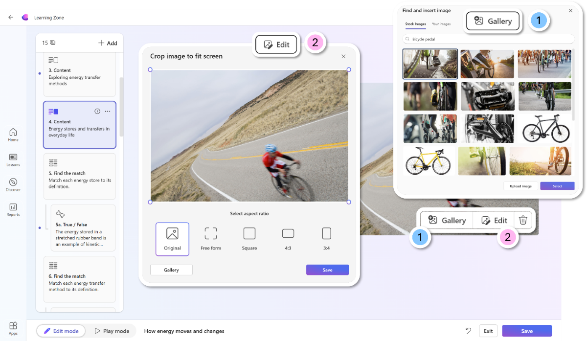 Screenshot of the edit image feature in Learning Zone.