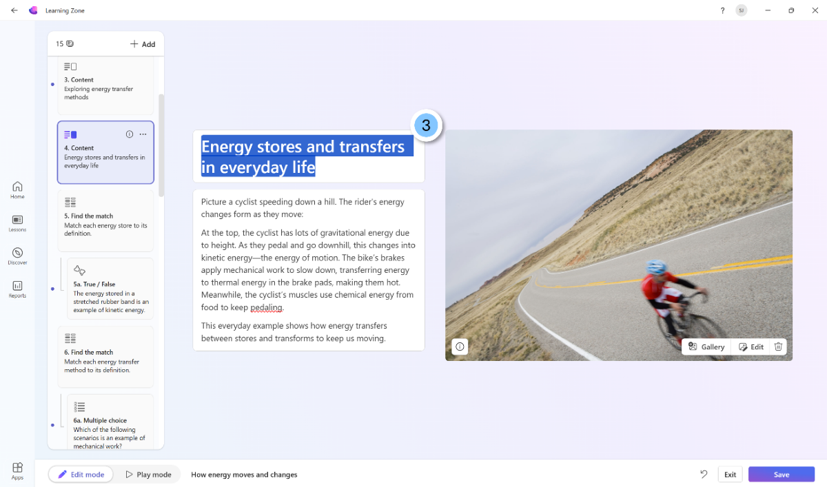 Screenshot of the edit slide text feature in Learning Zone.