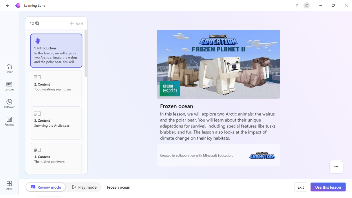Screenshot of the introduction to a lesson in Learning Zone.