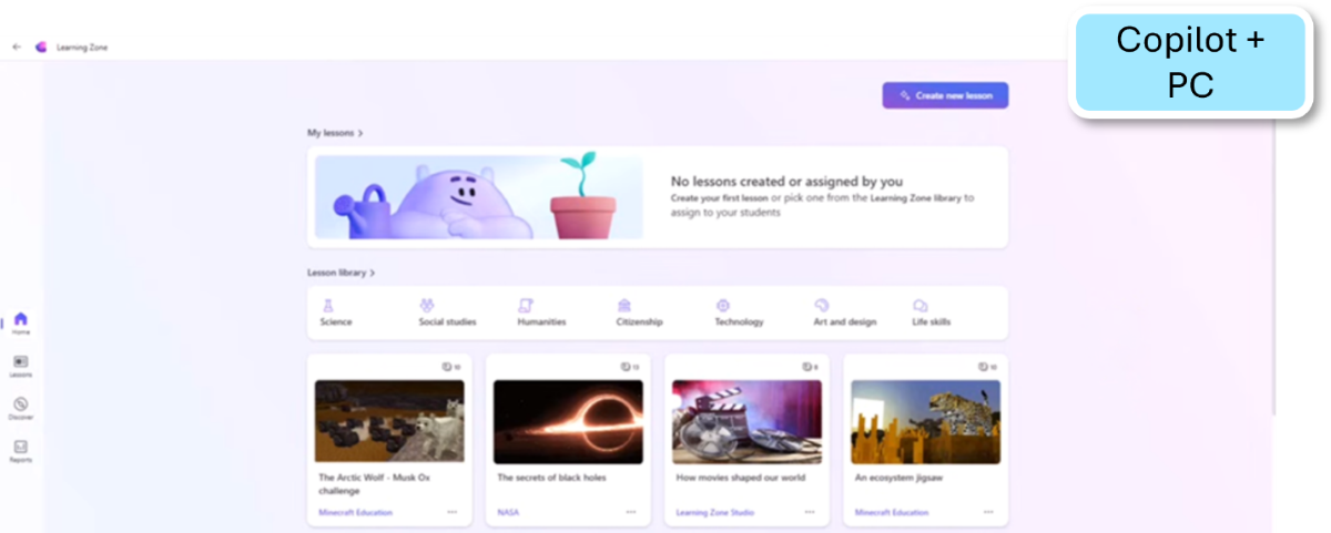 Screenshot of the Learning Zone home page on Copilot+ PCs.