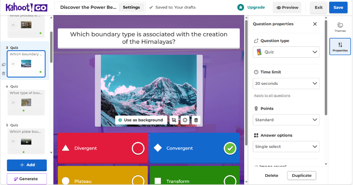Screenshot of a quiz in Kahoot.
