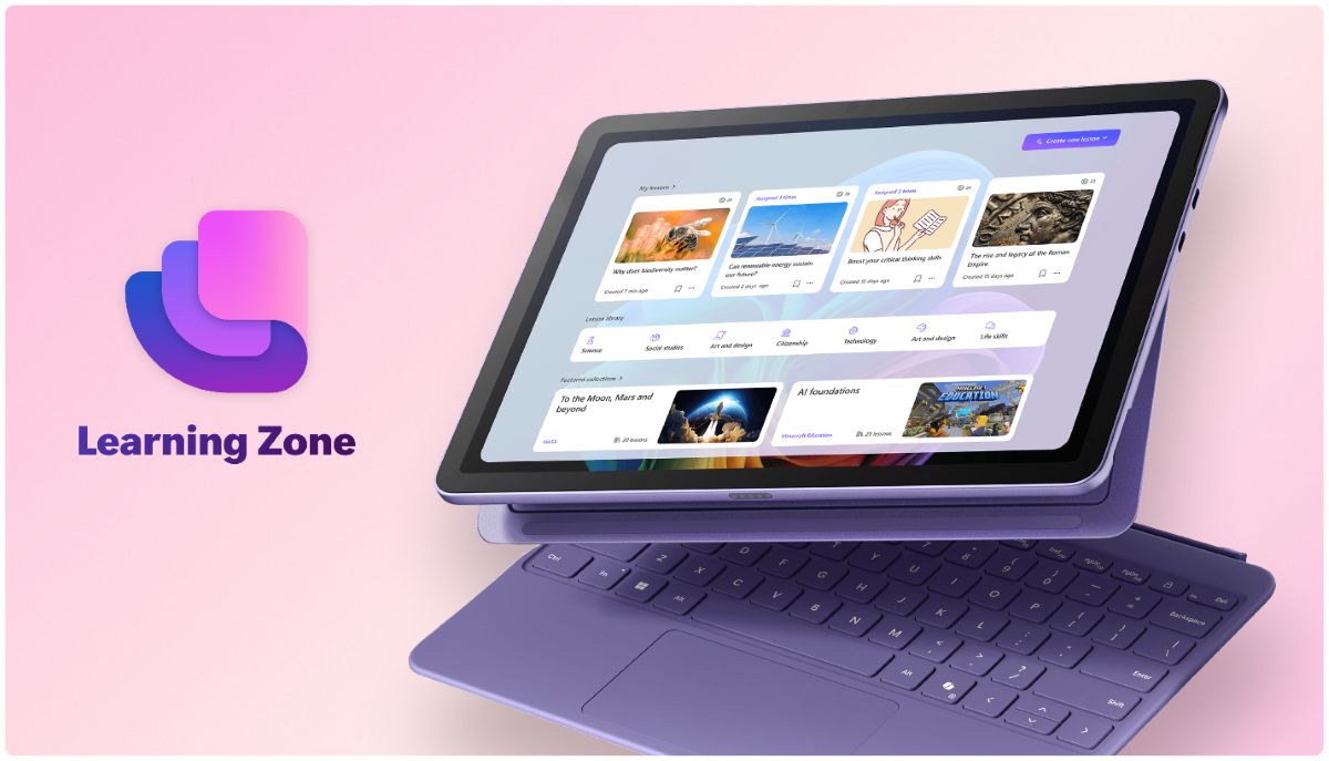 Photograph of a tablet displaying Microsoft Learning Zone.
