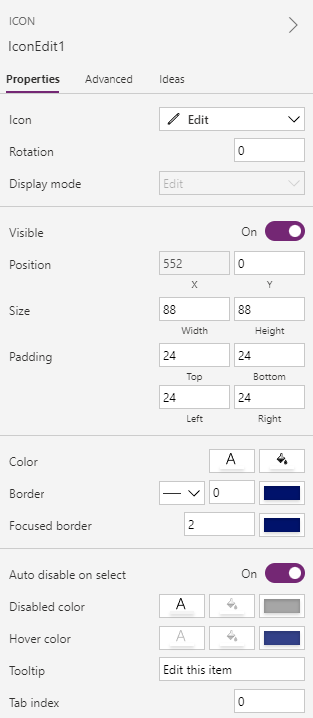 Screenshot of the configuration screen for IconEdit1.