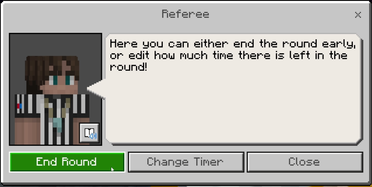 Screenshot of Minecraft Education dialog box with the end round early options.