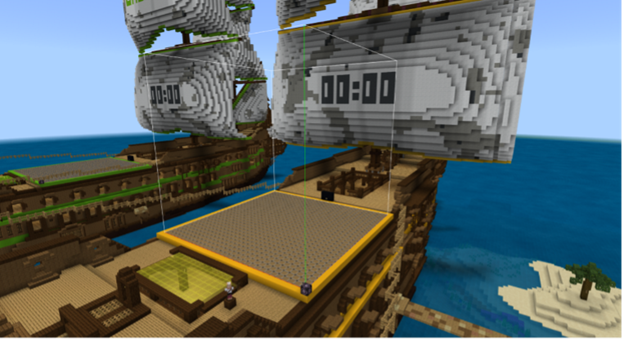 Screenshot of a boat in a Minecraft world.