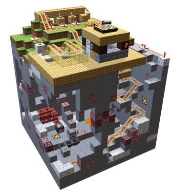 Illustration of a Minecraft build using Redstone engineering.