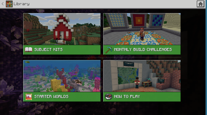 Screenshot of the Minecraft Education Library.