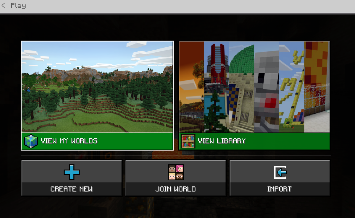 Screenshot of the View My Worlds option in Minecraft.