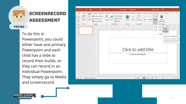 Illustration summarizing how to make a screen record assessment with PowerPoint.