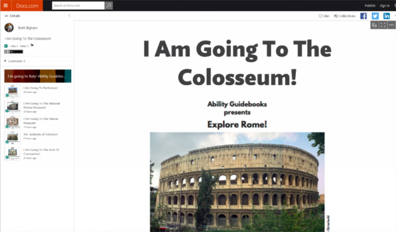 Screenshot of I Am Going to The Colosseum, a sample Sway by Ability Guidebooks.