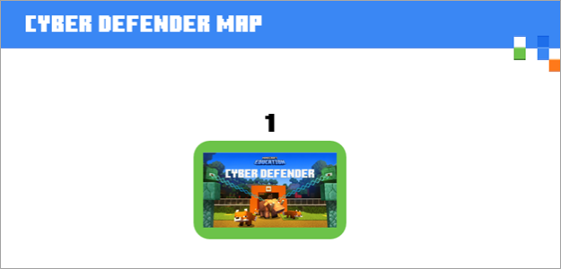 Screenshot of the maps in the Minecraft Education Cyber Defender collection.