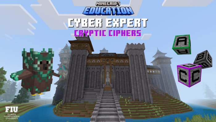 Screenshot of Minecraft Education Cyber Expert map opening screen.