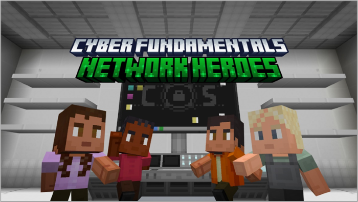Screenshot of Minecraft Education Network Heroes world opening screen.