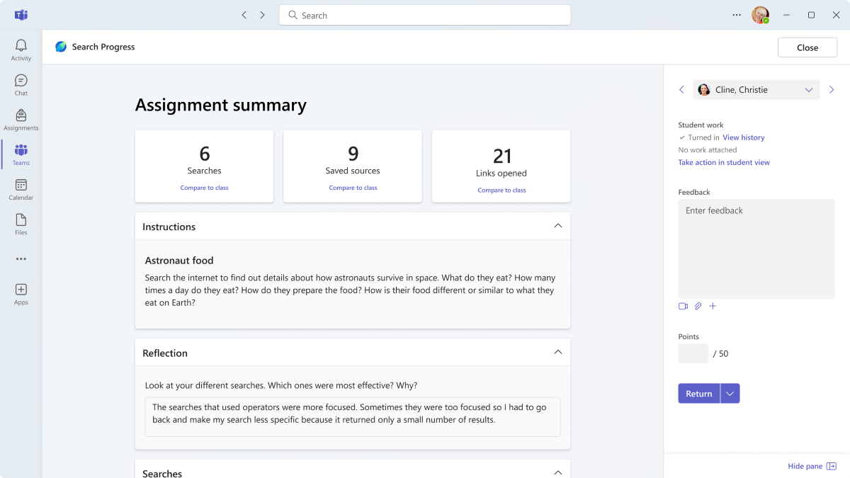 Screenshot of Search Progress feedback panel.