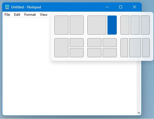 Screenshot of Notepad and snap layouts