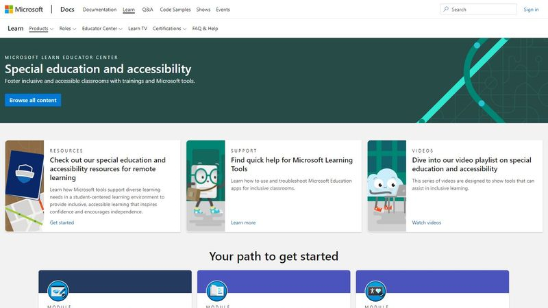 Screenshot of Special Education and Accessibility on Learn