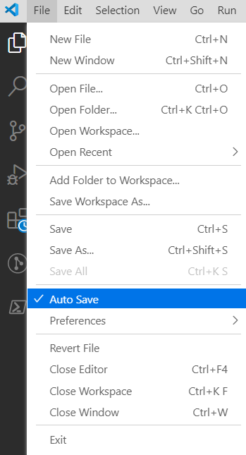 Screenshot of the Auto save option under File.